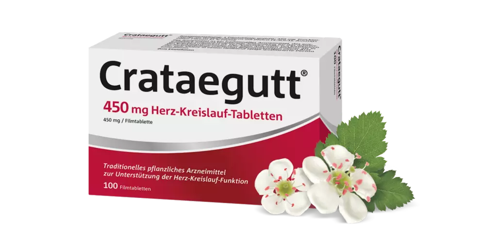 Crataegutt Packshot mit Weissdornblüte