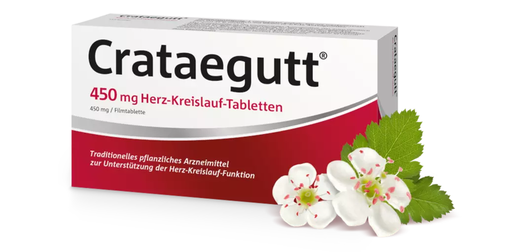 Packshot Crataegutt 450mg mit Weissdornbluete