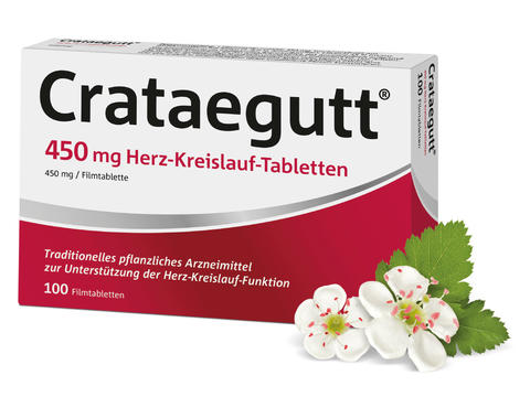 Packshot Crataegutt 450mg mit Weissdornbluete