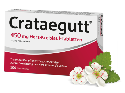 Packshot Crataegutt 450mg mit Weissdornbluete