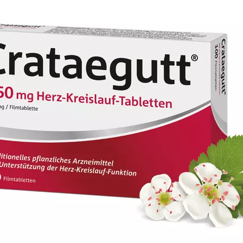 Packshot Crataegutt 450mg mit Weissdornbluete