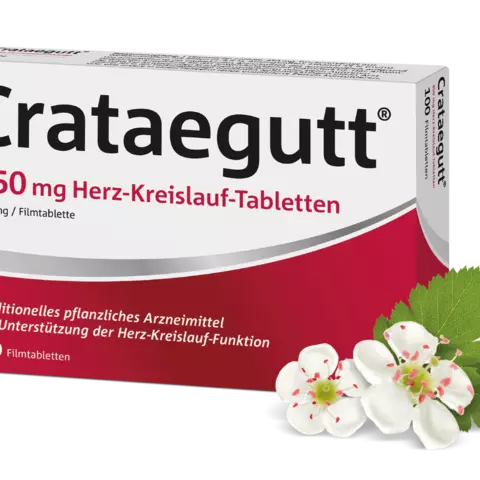 Packshot Crataegutt 450mg mit Weissdornbluete