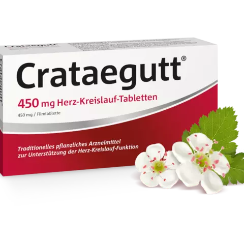 Packshot Crataegutt 450mg mit Weissdornbluete